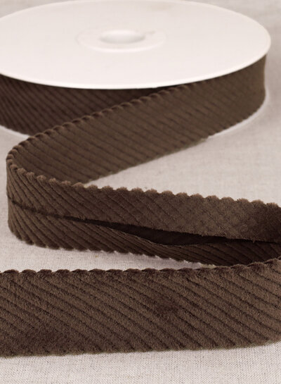 rib velor bias 30 mm - dark brown per meter