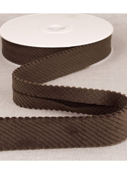 rib velor bias 30 mm - dark brown per meter