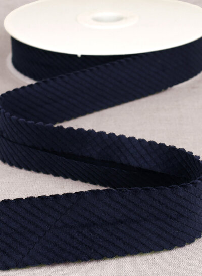 rib velours biais 30 mm - marineblauw per meter