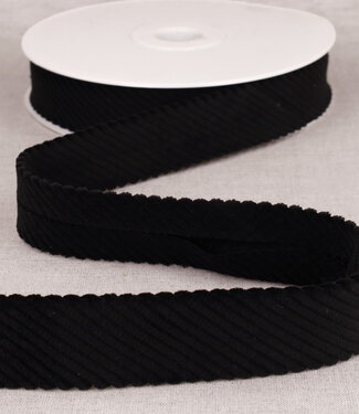rib velor bias 30 mm - black per meter