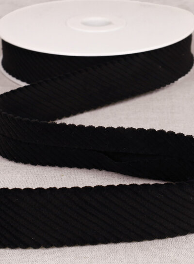 rib velours biais 30 mm - zwart per meter