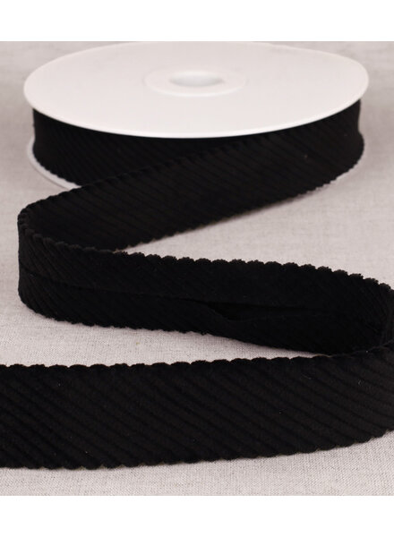 rib velor bias 30 mm - black per meter