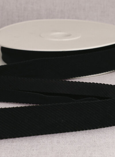 rib velor bias 25mm - black per meter