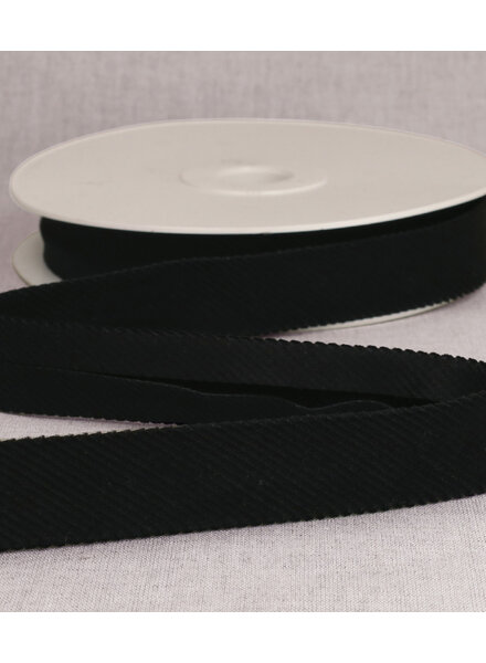 rib velor bias 25mm - black per meter