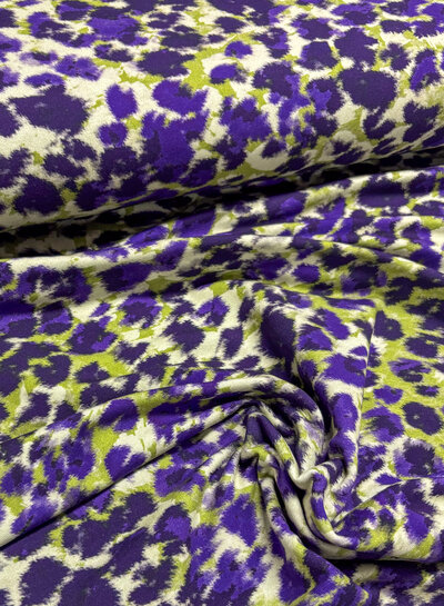 khaki/purple spotted abstract print - French terry