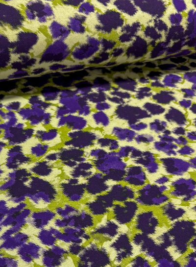 khaki / paars vlekjes abstracte print - french terry