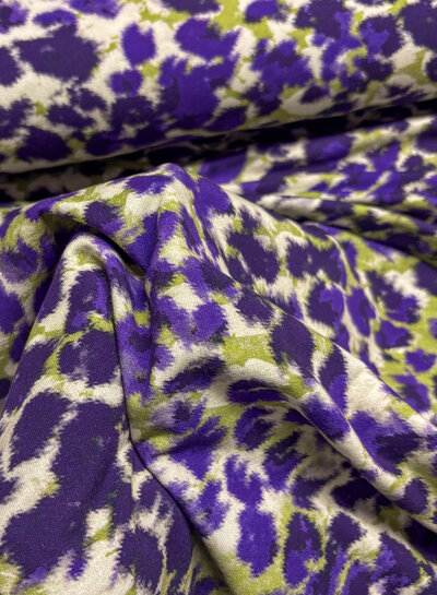 khaki / paars vlekjes abstracte print - french terry