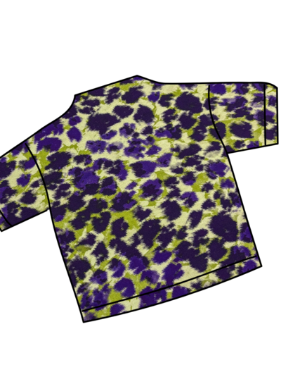 khaki / paars vlekjes abstracte print - french terry