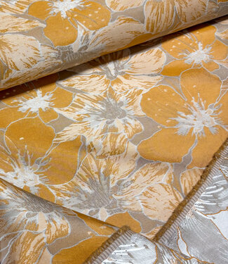 ochre champagne-colored flowers with a subtle sheen - jacquard