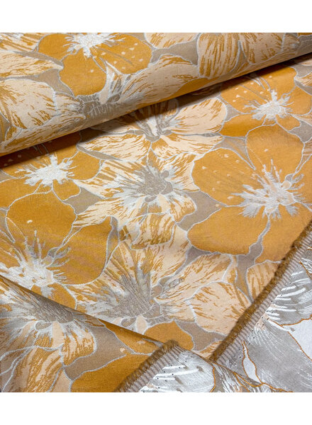 oker champagnekleurige bloemen  met subtiele glans - jacquard