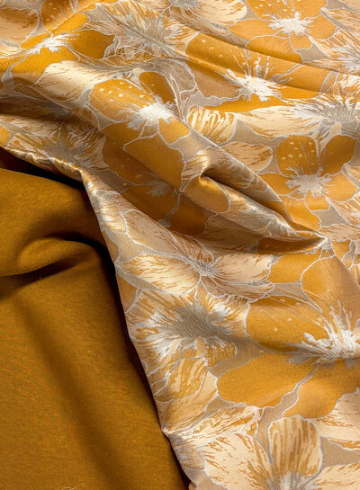 ochre champagne-colored flowers with a subtle sheen - jacquard