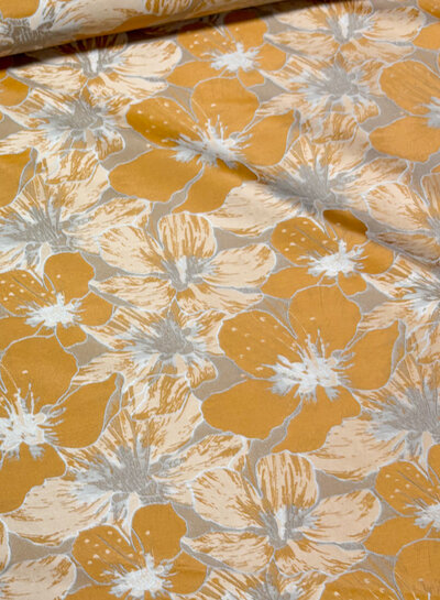 ochre champagne-colored flowers with a subtle sheen - jacquard