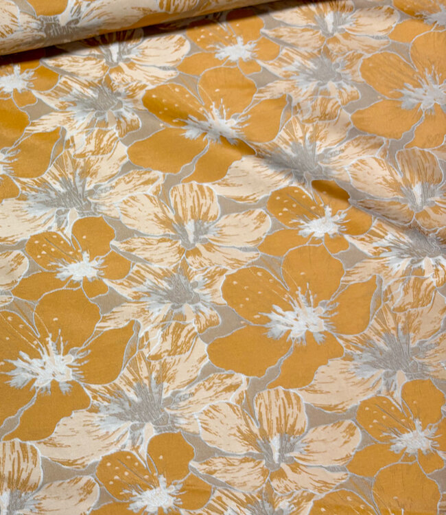 oker champagnekleurige bloemen  met subtiele glans - jacquard