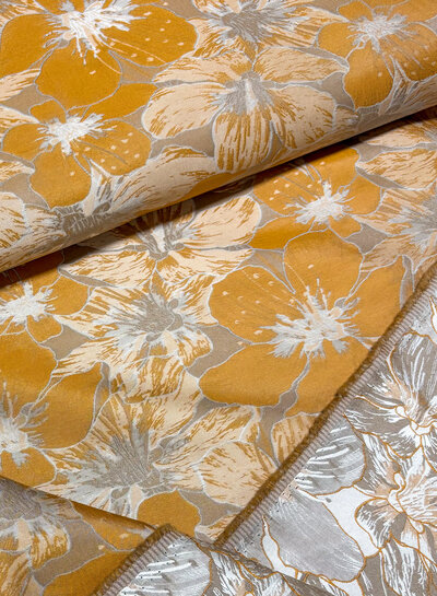 ochre champagne-colored flowers with a subtle sheen - jacquard