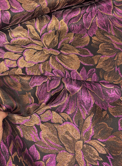 koper/fuchsia bloemen - soepelvallende jacquard