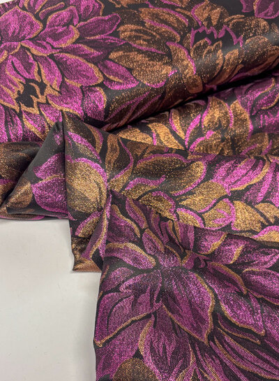 koper/fuchsia bloemen - soepelvallende jacquard