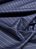 indigo blauw met grijze pinestripe -  geweven bamboe blend - heel soepelvallende stof en geen kreuk
