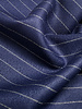 indigo blauw met grijze pinestripe -  geweven bamboe blend - heel soepelvallende stof en geen kreuk