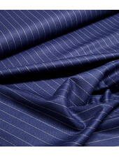 indigo blauw met grijze pinestripe -  geweven bamboe blend - heel soepelvallende stof en geen kreuk