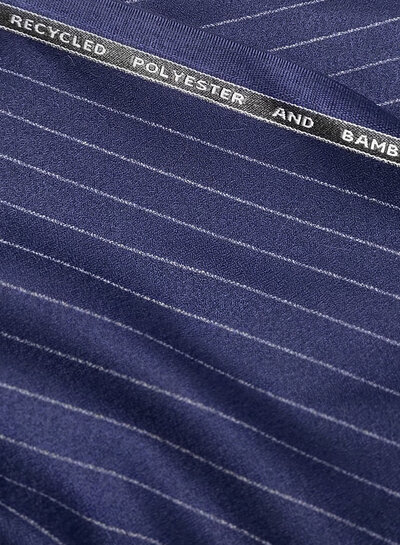 Indigo blue with gray pine stripe - woven bamboo blend - very soft fabric and no wrinkles