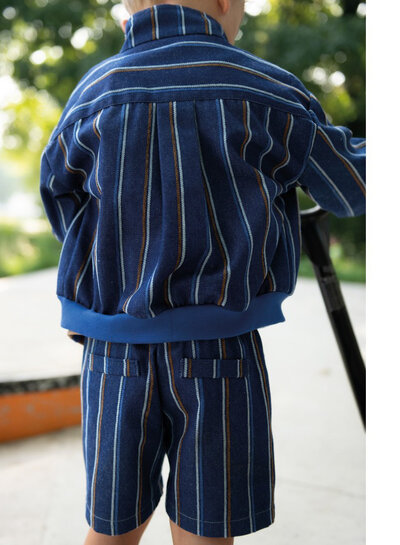 Poppy fabrics jeans with light blue and rust stripes