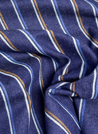 Poppy fabrics jeans with light blue and rust stripes