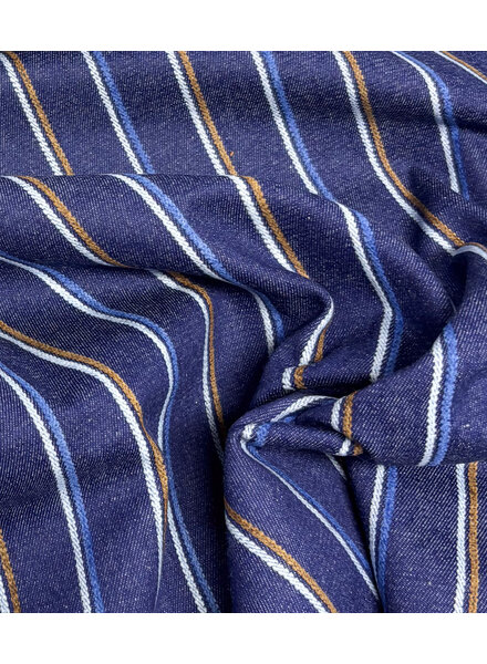 Poppy fabrics lichtblauw / cognac strepen - jeans