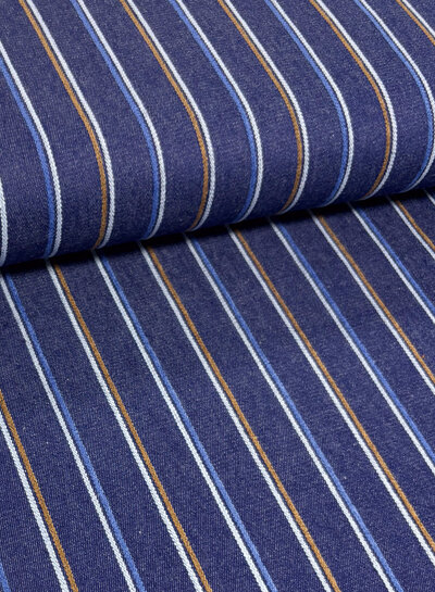 Poppy fabrics jeans with light blue and rust stripes