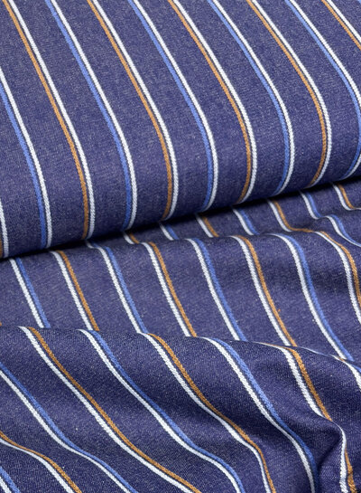 Poppy fabrics jeans with light blue and rust stripes