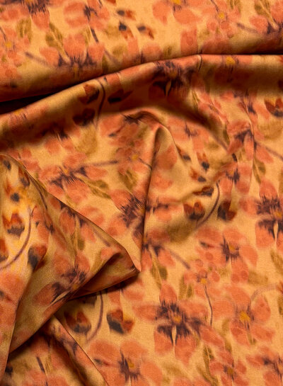 dreamy floral scene rust - beautiful satin rayon blend