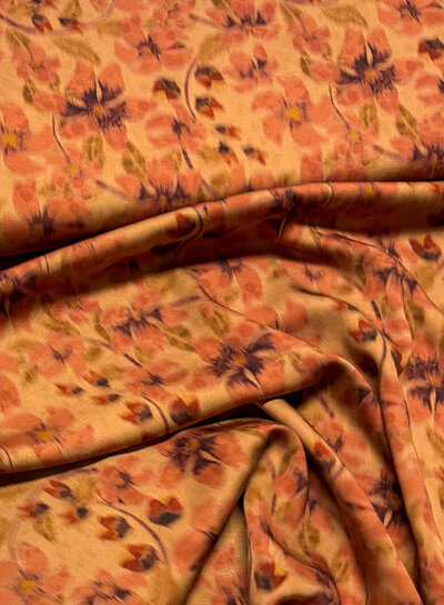 dreamy floral scene rust - beautiful satin rayon blend