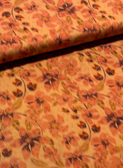 dreamy floral scene rust - beautiful satin rayon blend