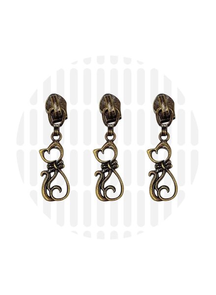 ZipperZoo Zipper puller #5 - cat - bronze packed per 3