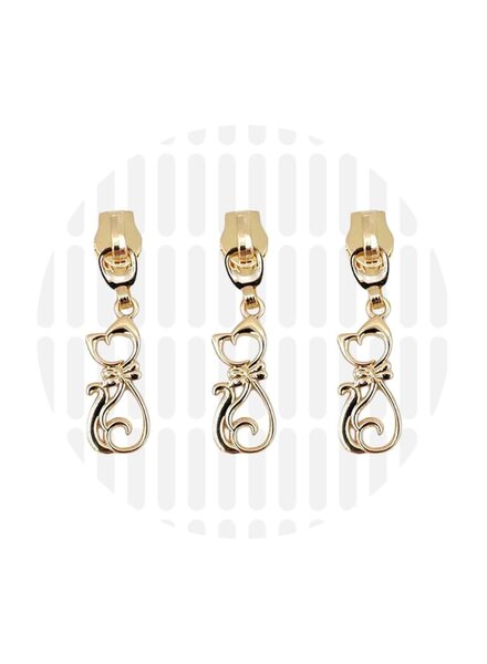 ZipperZoo Ritstrekker #5 - cat - warm goud verpakt per 3