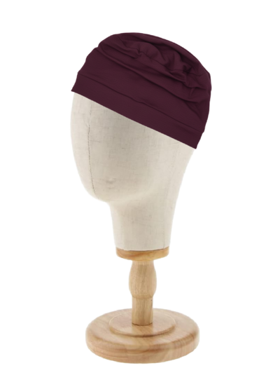 Madeline eggplant fabric package chemo hat + nightcap WITH PATTERN