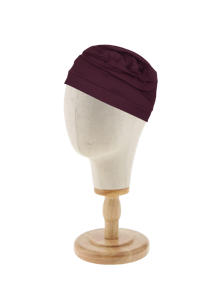 Madeline eggplant fabric package chemo hat + nightcap WITH PATTERN
