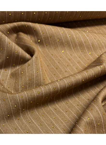 A la Ville gold rhinestone camel pinestripe - softly flowing gabardine