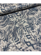 viscose met ingeweven leopard motief - blauw en gebroken wit jungle