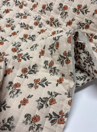 rust-colored flowers - quilted tetra / double gauze