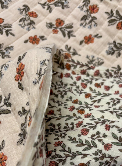 rust-colored flowers - quilted tetra / double gauze