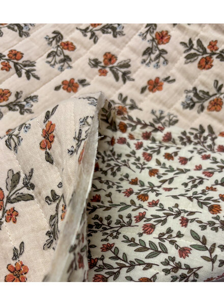 rust-colored flowers - quilted tetra / double gauze