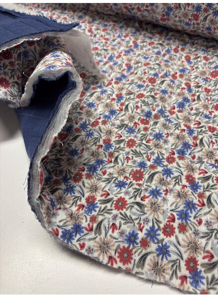 red and blue flowers - quilted tetra / double gauze