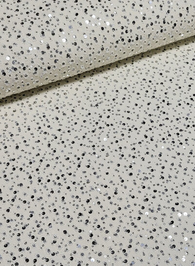 statement denim ecru - zilver pailletten