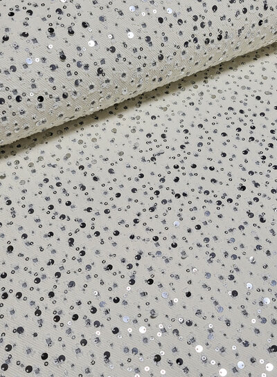 statement denim ecru - silver sequins