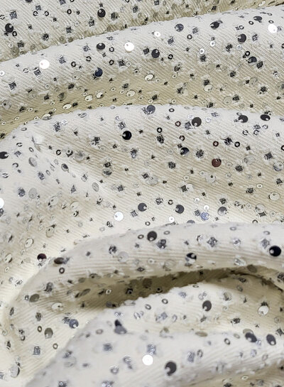 statement denim ecru - zilver pailletten