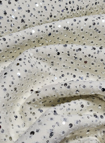 statement denim ecru - silver sequins
