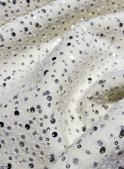 statement denim ecru - silver sequins