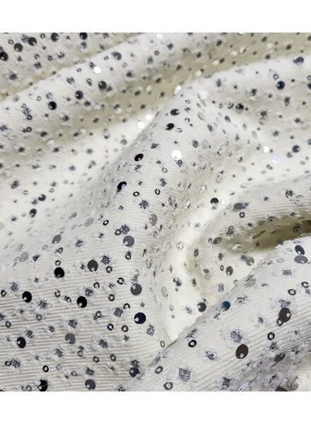 statement denim ecru - silver sequins