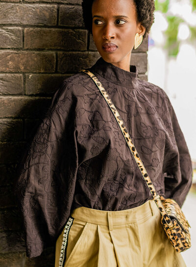 Fibremood Samira - black embroidery flower - cotton