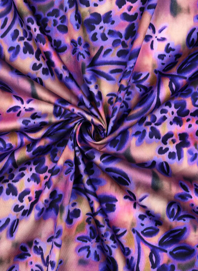 Poppy fabrics paarse bloemenpracht - satijn katoen
